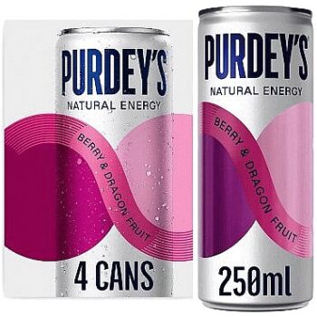 Purdey's Natural Energy Berry & Dragon Fruit Can (4Pack) (4 x 250ml)