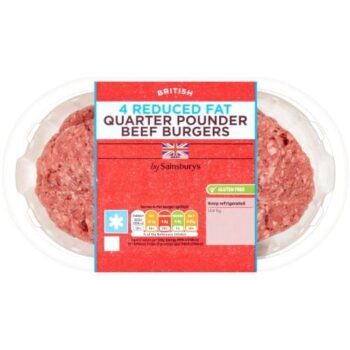 Sainsbury's 4 Reduced Fat Quarter Pounder Beef Burgers (454g)