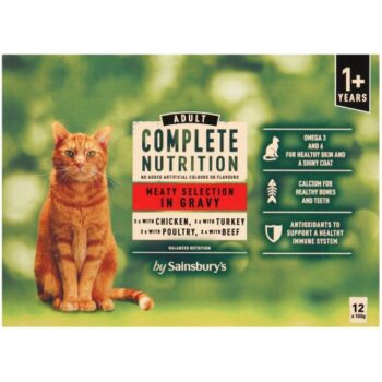 Sainsbury's Adult Complete Nutrition Meat Selection in Gravy Cat Food 1+ Years (12 x 100g)