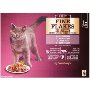 Sainsbury's Adult Fine Flakes Meat Selection in Jelly Cat Food 1+ Years (12 x 100g)