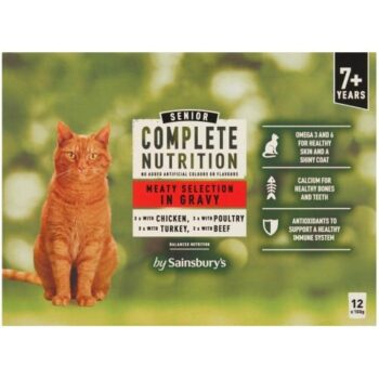 Sainsbury's Complete Nutrition 7+ Meat Selection in Gravy Senior Cat Food (12 x 100g)