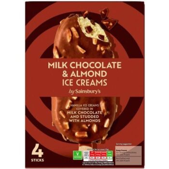 Sainsbury's Milk Chocolate & Almonds Ice Creams (4 x 110ml)