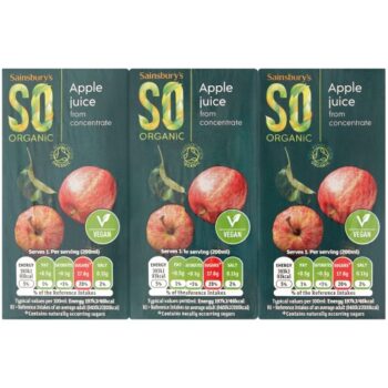 Sainsbury's Pure Apple Juice SO Organic (3 x 200ml)