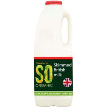Sainsbury's Skimmed British Milk SO Organic (1.136 Litre)