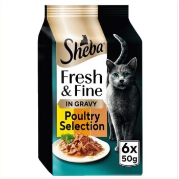 SHEBA Fresh & Fine Adult Wet Cat Food Chicken &Turkey Gravy Pouches (6 x 50g)