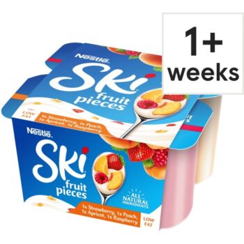 Ski Fruit Variety Yogurt Strawberry Peach Apricot & Raspberry Pieces (4 x 120g)