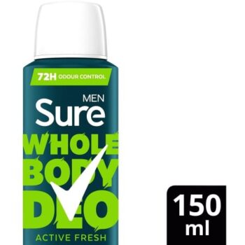 Sure Men Active Fresh Whole Body Deodorant Spray 72h Odour Control (150ml)