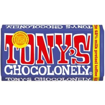 Tony's Chocolonely Fairtrade Dark Milk Chocolate Pretzel Toffee 42% Chocolate Bar (180g)