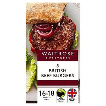 Waitrose 8 British Beef Burgers (0.454kg)