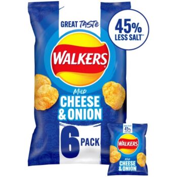 Walkers Less Salt Mild Cheese & Onion Multipack Crisps (6 x 25g)