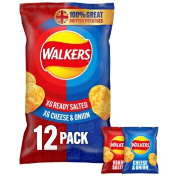 Walkers Variety Multipack Cheese & Onion & Ready Salted Crisps (12 x 25g)