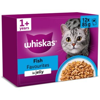 Whiskas 1+ Adult Wet Cat Food Pouches Fish Favourites in Jelly (12 x 85g)