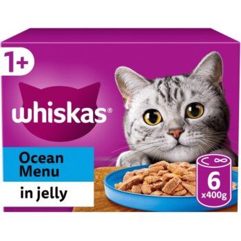Whiskas 1+ Adult Wet Cat Food Tins Ocean Menu in Jelly (6 x 400g)