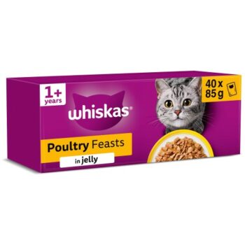 Whiskas 1+ Cat Pouches Poultry Feasts in Jelly Adult Wet Cat Food Pouches (40 x 85g)