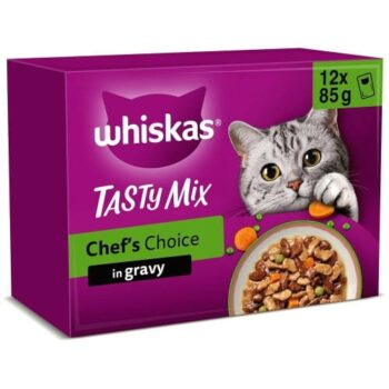 Whiskas 1+ Chef's Choice Mix Adult Wet Cat Food Pouches in Gravy with Veg (12 x 85g)