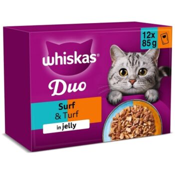 Whiskas 1+ Duo Surf & Turf Wet Cat Food Pouches in Jelly Adult (12 x 85g)