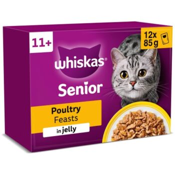 Whiskas 11+ Senior Wet Cat Food Poultry Feasts in Jelly Pouches (12 x 85g)