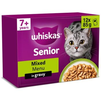 Whiskas 7+ Senior Wet Cat Food Mixed Menu in Gravy Pouches (12 x 85g)