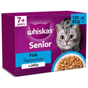 Whiskas Senior 7+ Wet Cat Food Fish Favourites in Jelly Pouches (12 x 85g)