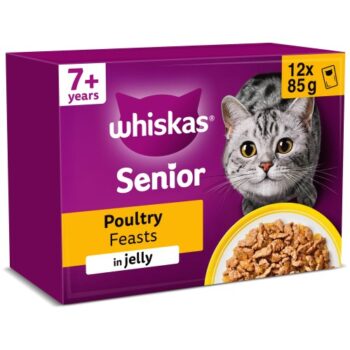Whiskas Senior 7+ Wet Cat Food Pouches Poultry Feasts in Jelly (12 x 85g)
