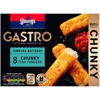 Young's Gastro 8 Tempura Battered Chunky Alaska Pollock Fish Fingers (320g)