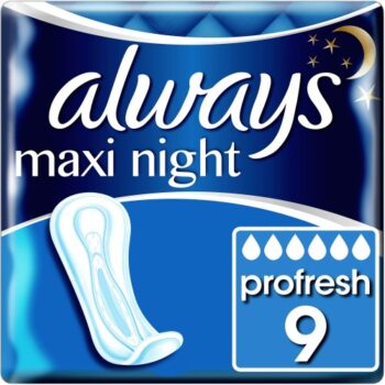 Always Maxi Profresh Night Sanitary Towels Without Wings 9 Pads (9)