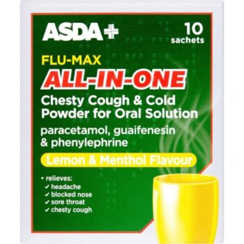 ASDA Flu-Max Chesty Cough & Cold Powder for Oral Solution Lemon & Menthol Flavour 10 Sachets