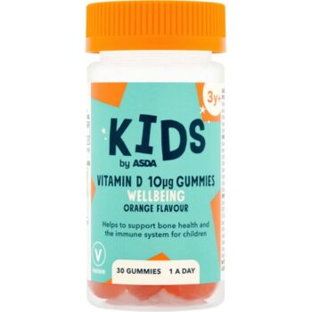 ASDA Kids Wellbeing Orange Flavour Vitamin D 10?g 1 a Day 3y+ 30 Gummies