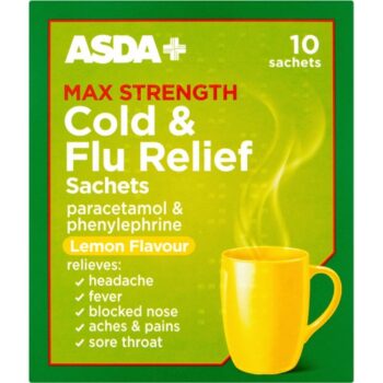 ASDA Max Strength Cold & Flu Relief Sachets Lemon Flavour 10 Sachets