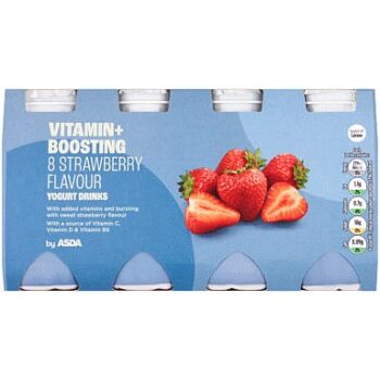 ASDA Vitamin+ Boosting 8 Strawberry Flavour Yogurt Drinks (8 x 100g, 800g)