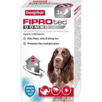 Beaphar Fiprotec Combo Flea & Tick Spot-On Treatment For Dogs (10-20Kg) 3 Pipettes