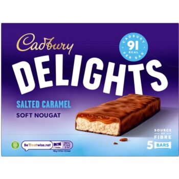 Cadbury Delights Soft Nougat Salted Caramel Chocolate Bars (5 x 110g)
