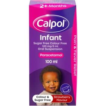 Calpol Infant Sugar Free Colour Free 120 mg Oral Suspension Strawberry Flavour 2+ Months Paracetamol Medication (100ml)