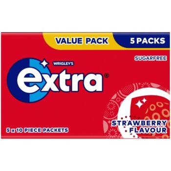 Extra Strawberry Flavour Sugarfree Chewing Gum Multipack 5x10 Pieces (5x10 x 70g)