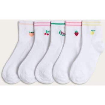 F&F Girls 5-Pack Cotton Rich Fruit Embroidered Anklet Socks in Multi