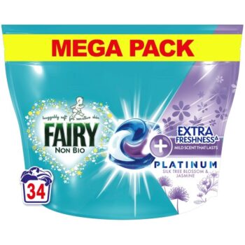 Fairy Non Bio Platinum Pods Laundry Detergent Washing Capsules Silk Tree Blossoml 34 Washes