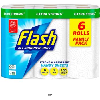 Flash All Purpose Handy Kitchen Towels 3 Ply 100 Sheets 6 Rolls