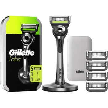 Gillette Labs Razor with Exfoliating Bar Magnetic Stand Travel Case & 4 Blades Pack