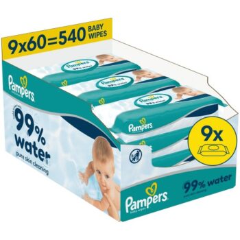 Pampers 99% Water Baby Wipes 9x60 Wipes