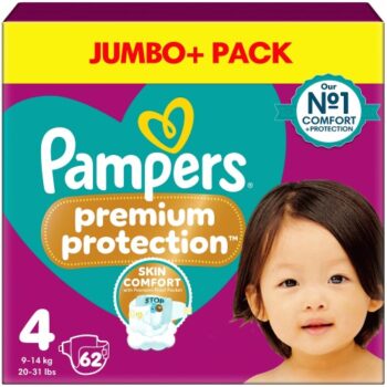 Pampers Active Fit Nappies Size 4 Jumbo+ Pack (62 x 9kg, 14kg)