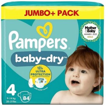 Pampers Baby-Dry Nappies Size 4 Jumbo+ Pack (84 x 9kg, 14kg)