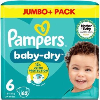 Pampers Baby-Dry Size 6 Jumbo+ Pack Nappies (62)