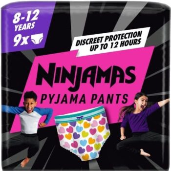 Pampers Ninjamas Girls Pyjama Pants 8-12 Years Bed Wetting Pants (9 x 27kg, 43kg)