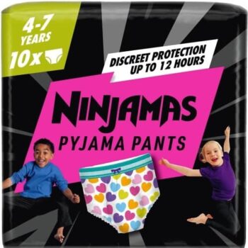 Pampers Ninjamas Pyjama Pants Girls 10 4-7 Years 17-30kg Bed Wetting (10 x 17kg, 30kg)