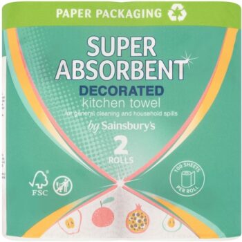 Sainsbury's Super Absorbent Decorated Kitchen Towel 2 Rolls