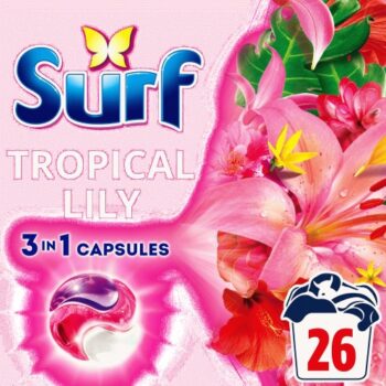 Surf 3 In 1 Laundry Washing Detergent Capsules Tropical Lily 26 Washes (26 x 449.8g)