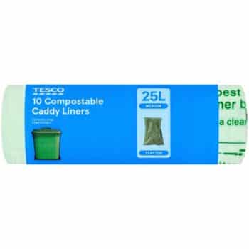 Tesco 10 Flat Top Compostable Caddy Liners (25 Litre)