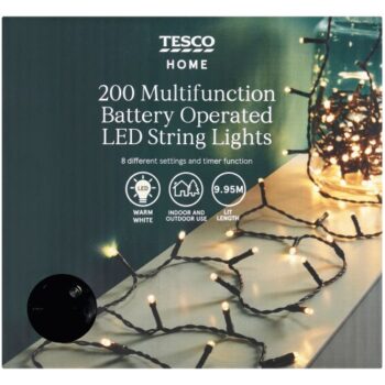 Tesco 200 Battery Warm White Timer LED Christmas Lights