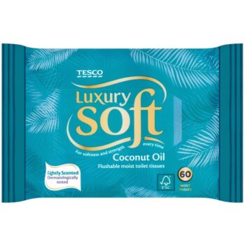 Tesco Luxury Soft Flushable Moist Toilet Tissues Coconut Oil (60)