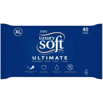 Tesco Luxury Soft Ultimate XL Flushable Moist Toilet Tissues (40)